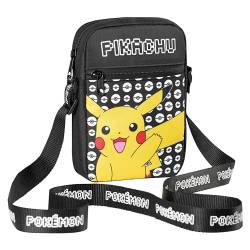 Pokemon Kinder Umhängetasche, Pikachu Reisetasche mit Verstellbarer Schultergurt, Großes Hauptfach mit Reißverschluss Kinder Geschenke (Schwarz Pikachu) von Pokémon