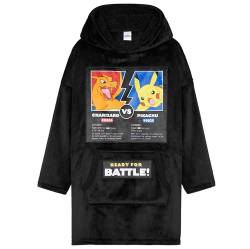 Pokemon Oversize Hoodie Jungen Decke mit Ärmeln und Kapuze, Pikachu Fleece Blanket Hoodie Pullover (Schwarz Glurak Pikachu) von Pokémon