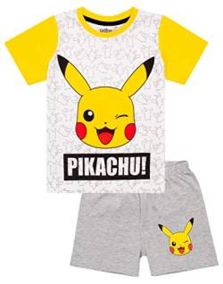 Pokemon Pikachu Gesicht Grau Gelb Jungen Kinder Short-Pyjamas Nachtwäsche Set (7-8 Jahre) von Pokémon