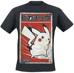 Pokémon Pikachu - Poster Männer T-Shirt schwarz M 100% Baumwolle Anime, Fan-Merch, Gaming, Pikachu von Pokémon