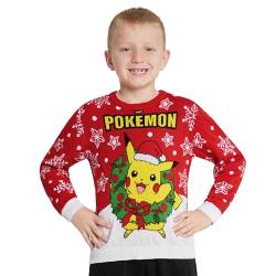 Pokemon Pullover Weihnachten - Anime Pullover für Jungen 4-14 Jahren - Weihnachtspullover Kinder mit Rundhalsausschnitt (Rot Pikachu, 9-10 Jahre) von Pokémon