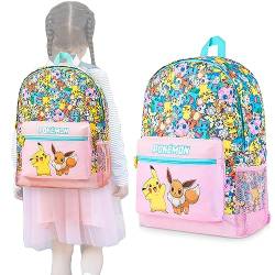 Pokemon Rucksack, School Bag mit Gepolsterten Trägern & Reißverschluss, Pokemon Kinder Rucksack für Schule, Urlaub, & Mehr, Niedlich Kindergarten Rucksack, 39 x 29 x 13 cm, Rosa von Pokémon