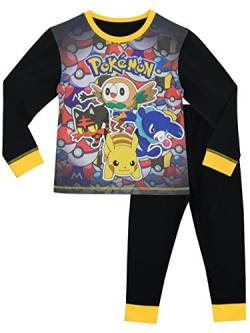 Pokemon Schlafanzug | Baumwoll Schlafanzüge für Jungen | Rowlet Popplio Litten | Pikachu Pyjama Kinder Lang 122 von Pokémon