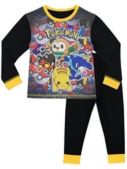 Pokemon Schlafanzug | Baumwoll Schlafanzüge für Jungen | Rowlet Popplio Litten | Pikachu Pyjama Kinder Lang 146 von Pokémon