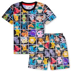 Pokemon Schlafanzug Jungen, Sommer Pyjama Set mit T-Shirt und Schlafhose Shorts (Mehrfarbig, 11-12 Jahre) von Pokémon