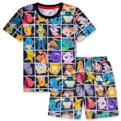 Pokemon Schlafanzug Jungen, Sommer Pyjama Set mit T-Shirt und Schlafhose Shorts (Mehrfarbig, 5-6 Jahre) von Pokémon