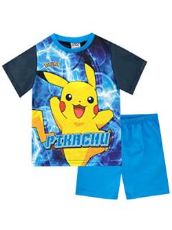 Pokemon Schlafanzug Jungen | Pikachu Pyjama Kurz Blau 128 von Pokémon