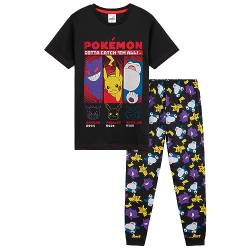 Pokemon Schlafanzug Jungen Pyjama Kinder 4-14 Jahre Sommer Winter Nachtwäsche Oberteil Kurz Pyjamahose Lang (Schwarz, 11-12 Jahre) von Pokémon