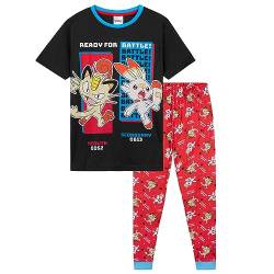 Pokemon Schlafanzug Jungen Pyjama Kinder 4-14 Jahre Sommer Winter Nachtwäsche Oberteil Kurz Pyjamahose Lang (Schwarz/Rot, 6-7 Jahre) von Pokémon