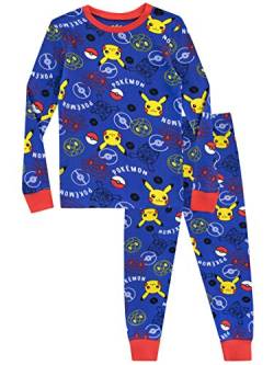 Pokemon Schlafanzug für Jungen | Weicher Baumwoll-Pikachu Schlafanzug | Offiziell lizenzierte Kinder Pokémon Pyjama Blau 122 von Pokémon