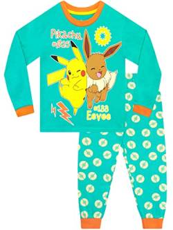 Pokémon Unisex Kinder Pikachu und Eevee Schlafanzug Langärmelige Nachtwäsche für Kinder Grün 116 von Pokémon