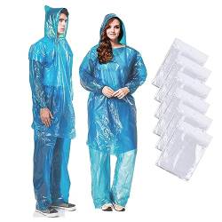 Poktlife Regenponcho Festival Einweg mit Wasserdichte Hose Kapuze,Regenschutz Regencape mit Tunnelzug Kapuze und Elastische Manschette für Regenponcho Festival Camping (3 Stück Blau mit Hose) von Poktlife