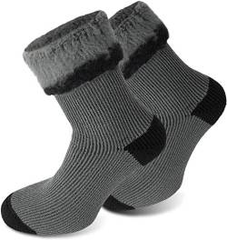 3 Paar Sehr warme Socken mit Vollplüsch und Schafwolle/Nie wieder kalte Füße! Farbe Extrem Hot – Grau-Schwarz Größe 39-42 von Polar Husky