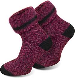 3 Paar Sehr warme Socken mit Vollplüsch und Schafwolle/Nie wieder kalte Füße! Farbe Extrem Hot – Pink meliert Größe 39-42 von Polar Husky