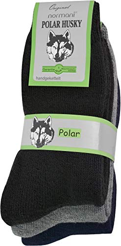 3 Paar Sehr warme Socken mit Vollplüsch und Schafwolle/Nie wieder kalte Füße! Farbe Vollfrottee/Schwarz-Grau-Blau Größe 47-50 von Polar Husky