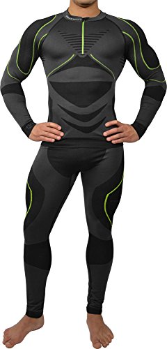 Polar Husky Sport Funktionswäsche Herren Set (Hemd + Hose) Seamless, Thermo- & Funktionswäsche Farbe Schwarz/Grün Größe S/M von Polar Husky