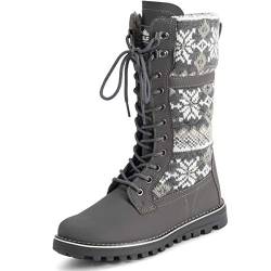 Polar Damen Kunstpelz Warm Thermal Wasserdicht Draussen Gehen Schnee Winter Gummisohle Wadenstiefel - Grau Gestrickt - UK3/EU36 - YC0610 von Polar