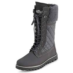 Polar Damen Kunstpelz Warm Thermal Wasserdicht Draussen Gehen Schnee Winter Gummisohle Wadenstiefel - Grau Leder - UK7/EU40 - YC0613 von Polar