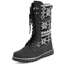 Polar Damen Kunstpelz Warm Thermal Wasserdicht Draussen Gehen Schnee Winter Gummisohle Wadenstiefel - Schwarz Gestrickt - UK6/EU39 - YC0609 von Polar