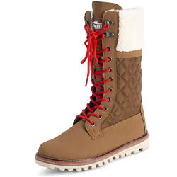 Polar Damen Kunstpelz Warm Thermal Wasserdicht Draussen Gehen Schnee Winter Gummisohle Wadenstiefel - Tan/Beige Lammfell - UK5/EU38 - YC0601 von Polar