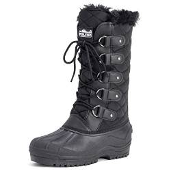 Polar Damen Tall Gesteppt Pelz Gefüttert Schnee Taktisch Berg Wasserdicht Knie hoch Gehen Stiefel - Schwarz - UK7/EU40 - YC0356 von Polar