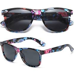 PolarSpex Herren-Sonnenbrille – Retro-Sonnenbrille für Herren, polarisierte Sonnenbrille für Damen – coole Farbtöne zum Autofahren, Angeln, Transparentes Blumenmuster | Rauch, Large von PolarSpex
