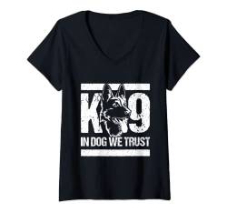 Damen K-9 In Dogs We Trust – Blue Line K9 Hundeeinheit Polizeibeamter T-Shirt mit V-Ausschnitt von Police