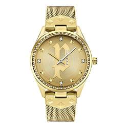 Police Damen Edelstahl Armband Analog Quarz Uhr (Gold, 22mm) 16029MSG, Armband von Police