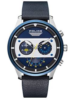 Police Unisex Erwachsene Analog Quarz Uhr mit Leder Armband PL15411JSTBL.03 von Police