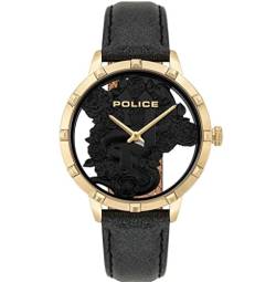 Police Unisex Erwachsene Analog Quarz Uhr mit Leder Armband PL16041MSG.02 von Police