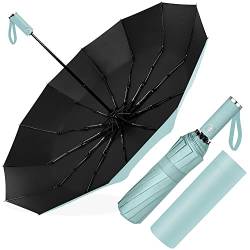 Poligono Regenschirm Sturmfest, Taschenschirm Automatisch Auf und Zu für Herren und Damen, kompakt, 12 Knochenschirm Groß, Durchmesser 105 cm (Minzgrün) von Poligono
