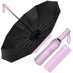 Poligono Regenschirm Sturmfest, Taschenschirm Automatisch Auf und Zu für Herren und Damen, kompakt, 12 Knochenschirm Groß, Durchmesser 105 cm (Rosa) von Poligono