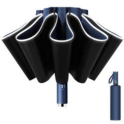 Poligono Regenschirm Sturmfest, Taschenschirm Groß für Herren und Damen, Umgekehrter Regenschirm 10 Rippen, Automatisch Auf und Zu, kompakt, Durchmesser 105 cm (Dunkelblau) von Poligono