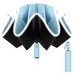 Poligono Regenschirm Sturmfest, Taschenschirm Groß für Herren und Damen, Umgekehrter Regenschirm 10 Rippen, Automatisch Auf und Zu, kompakt, Durchmesser 105 cm (Himmelblau) von Poligono