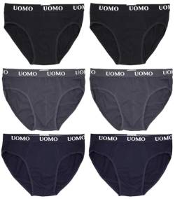 Poligono Slip Herren, Unterhosen Männer, Unterwäsche aus Baumwolle, 6er-Pack, Mehrfarbig, 2 Schwarz, 2 Grau, 2 Blau, Large von Poligono