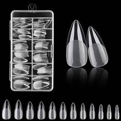 120 STÜCKE Klar Halb Mattierte Nägel Spitze Mandel Acryl Künstliche Nägel Full Cover Künstliche Nägel Medium Stiletto 12 Größen Für Nagelstudios von Polly Online