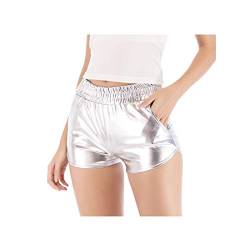 Polly Online Women Metallic Shorts PU Leather Shorts Elastic Waist Shorts Shiny Shorts (XXL) von Polly Online