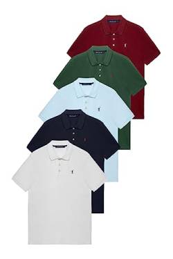 Polo Club 5er Pack Poloshirt Baumwolle Herren Stickerei Marine Blau, Hell lblau, Weiß, Bordeaux und Grün Männer Polohemd Leicht von Polo Club