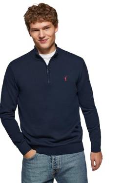 Polo Club Herren Basic Pullover Blau Navy Mit Reißverschluss - 100% Baumwolle Pullover Zipper Langarm Sweat von Polo Club