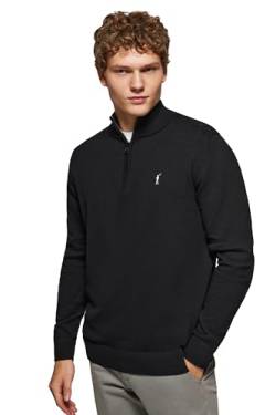 Polo Club Herren Basic PulloverSchwarz Mit Reißverschluss - 100% Baumwolle Pullover Zipper Langarm Sweat von Polo Club