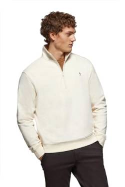 Polo Club Herren Sweatshirt Beige ohne Kapuze und Reißverschluss - Pullover mit Half Zip - Sweatjacke 100% Baumwolle mit Reissverschluss - Gesticktem Logo von Polo Club