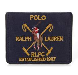 Polo Ralph Lauren Herren-Ausweishülle aus Segeltuch und Leder, schmal, Newport Navy, Newport Navy, Schlankes Kartenetui aus besticktem Leder und Segeltuch von Polo Ralph Lauren