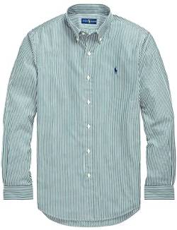 Polo Ralph Lauren Herren Sportshirt aus solidem Popeline, Größe L, PineWhiteStripe), Pinegreen/Weiß gestreift, L von Polo Ralph Lauren