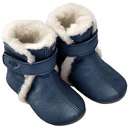 Pololo Jungen Unisex Kinder Babybootie Wollfutter blau Hausschuh, 18/19 EU von Pololo