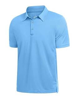 Polu Herren Golf-Poloshirt, schnell trocknend, kurzärmelig, Tennis, taktisches Poloshirt, Freizeitarbeit, Kragen, Himmelblau, Mittel von Polu