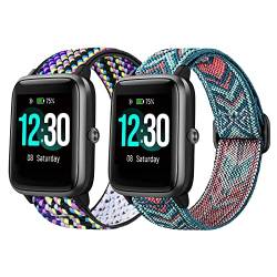 Polyjoy [2 Pack] Veryfitpro ID205L Ersatzarmband, 19mm dehnbare Nylonbänder Kompatibel mit Blackview/Yamay/Letsfit/Willful/Letscom/Fitpolo/Grv SmartWatch - Bohemia + grüner Pfeil. von Polyjoy