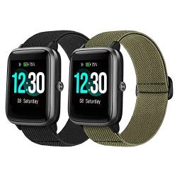 Polyjoy [2 Pack] Veryfitpro ID205L Ersatzarmband, 19mm dehnbare Nylonbänder Kompatibel mit Blackview/Yamay/Letsfit/Willful/Letscom/Fitpolo/Grv SmartWatch - Schwarz + Armeegrün. von Polyjoy