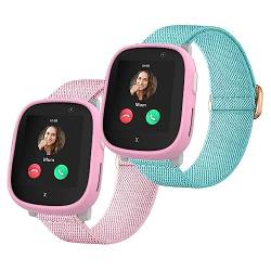 Polyjoy 2 Stück Kinder Nylon Armbänder kompatibel mit Xplora X6 Armband, Weiches, dehnbares Mädchen Jungen Ersatzbänder für Xplora X6 Play-Rosa+Wasserblau von Polyjoy