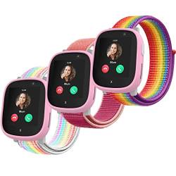 Polyjoy 3 Stück Kinder Nylon Armbänder kompatibel mit Xplora X6 Armband, Kids Smartwatch Klettverschluss Mädchen Jungen Weich Verstellbare Ersatzbänder mit Xplora X6 Play-Regenbogen+Rose+Neon von Polyjoy