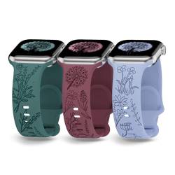 Armband mit Blumengravur, kompatibel mit Apple Watch, kompatibel mit Apple Watch, für Damen, 38 mm, 40 mm, 41 mm, 44 mm, 45 mm, 42 mm, 49 mm, niedliches weiches Silikon-Sportarmband mit von Pombe Crgerm